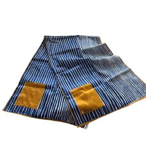 Vena Scarf Blue White Stripe Gold Pocket Silk Blend Made‎ in Japan Accent
